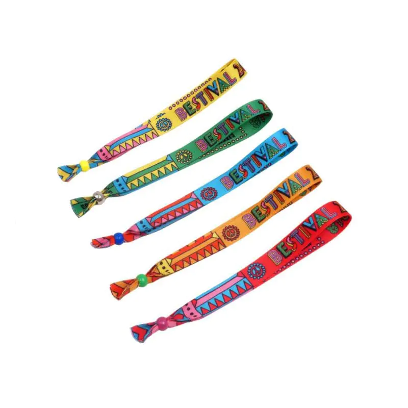 Custom Personalised Festival Comfortable Textile Woven Bracelets Fabric Wristband