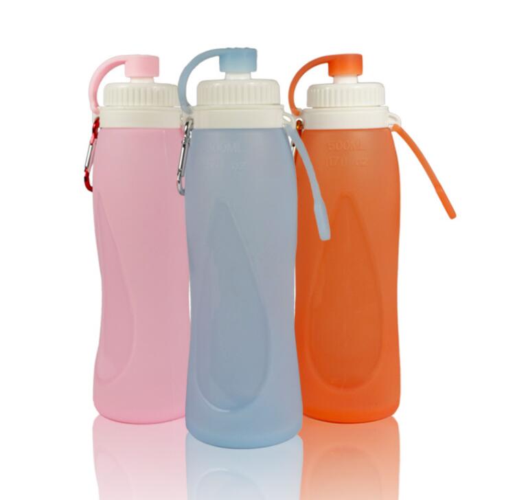 Wholesale BPA Free Foldable Silicone Sport Collapsible Water Bottle with Custom Logo