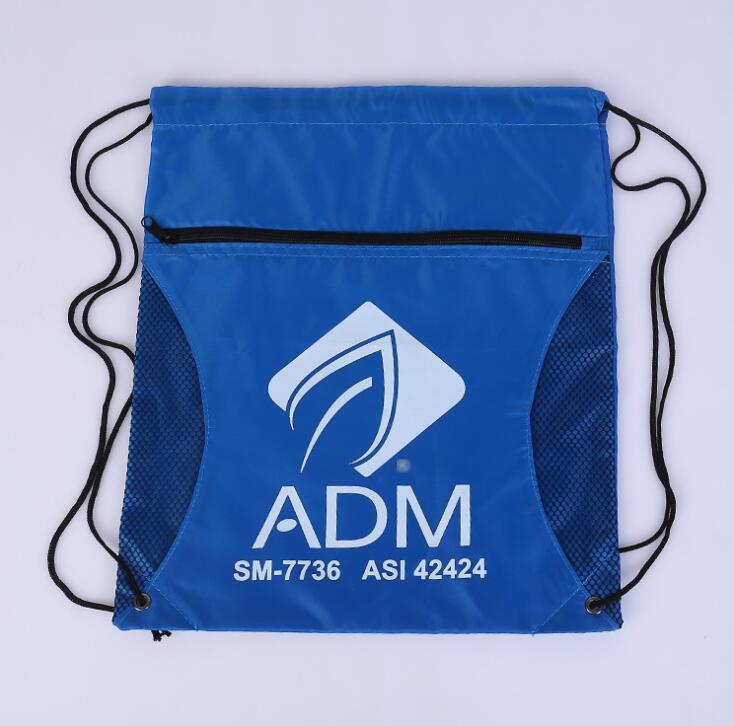 High Quality Durable Mesh Pocket Zipper Polyester Drawstring Bag