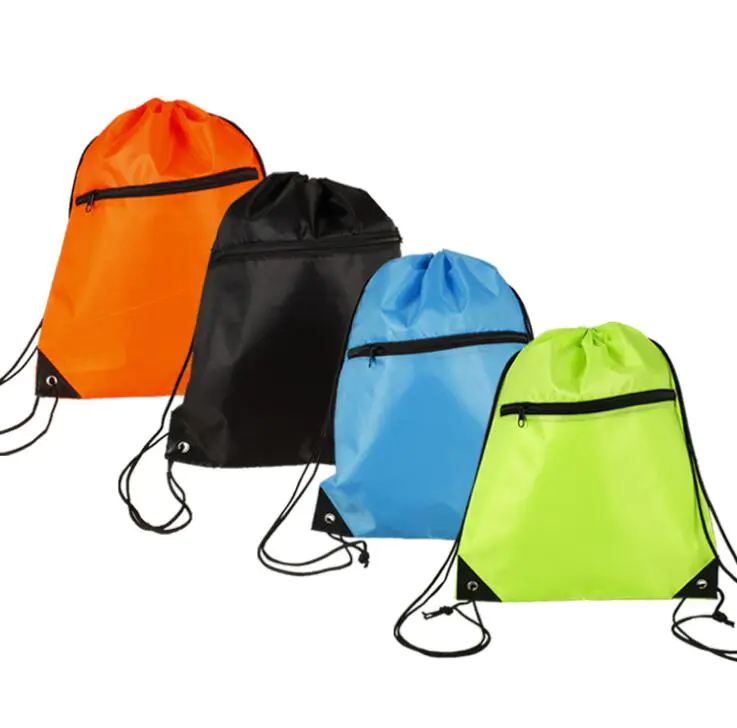 Polyester Drawstring Backpack Bag with Front Zipper Pocket