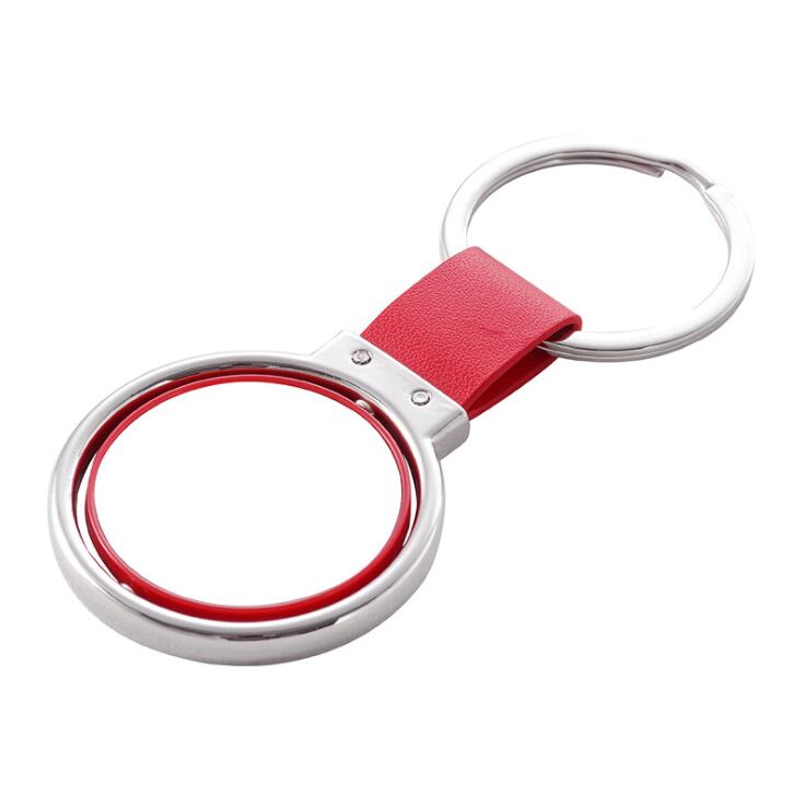 Promotion Gift Rotate Metal Keyring PU Leather Keychain