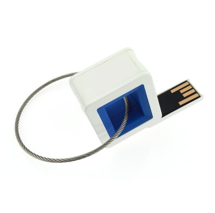 Plastic Square Shape USB Flash Drive With Wire Ring