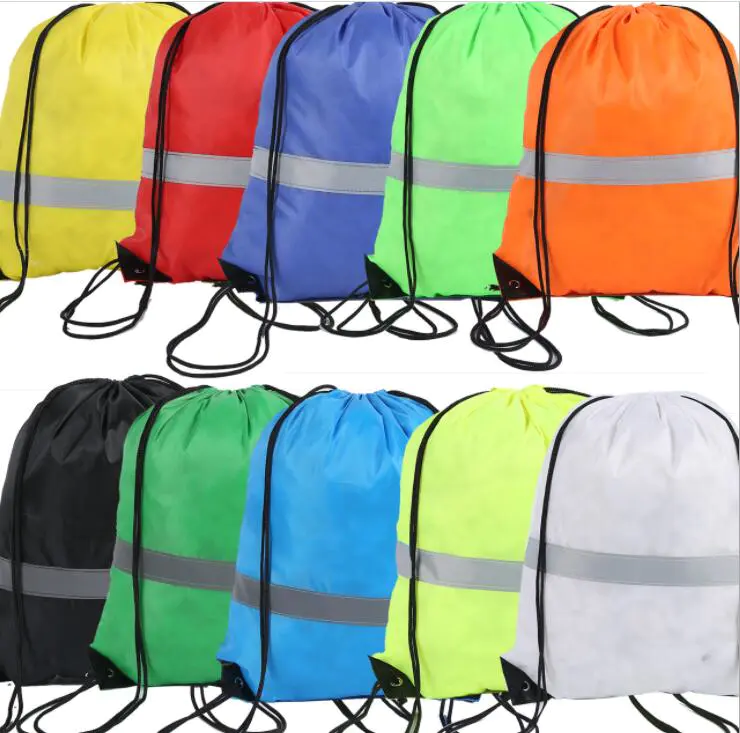 Custom Drawstring Backpack Student School Bag with Reflective Stripe