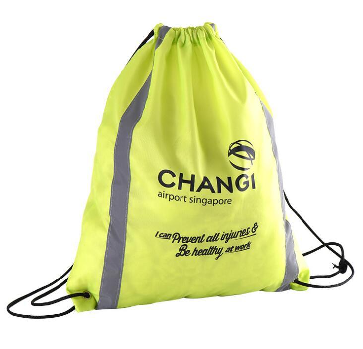 Reusable Eco-Friendly Drawstring Shopping Bag with Reflective Band