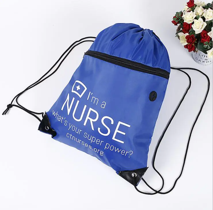 Polyester Drawstrings Bag with Front Zipper Pocket
