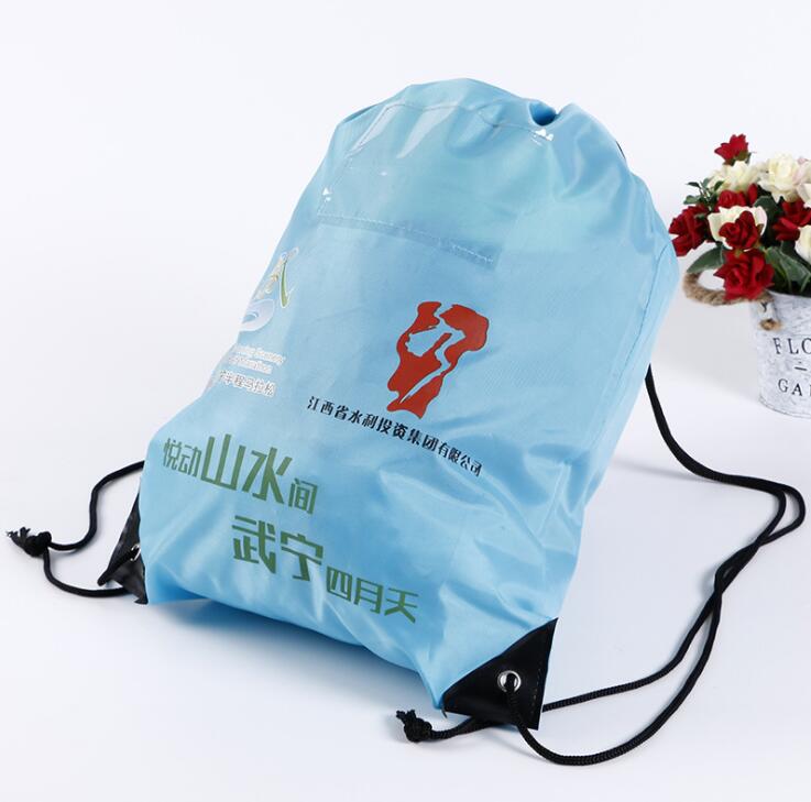 Customized Logo Printed Nylon Drawstring Backpack Bags with PVC card holder