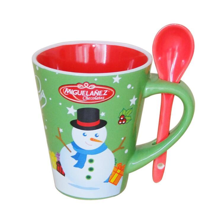 Promotional Customized Decal Ceramic Stoneware Christmas Mug With Spoon