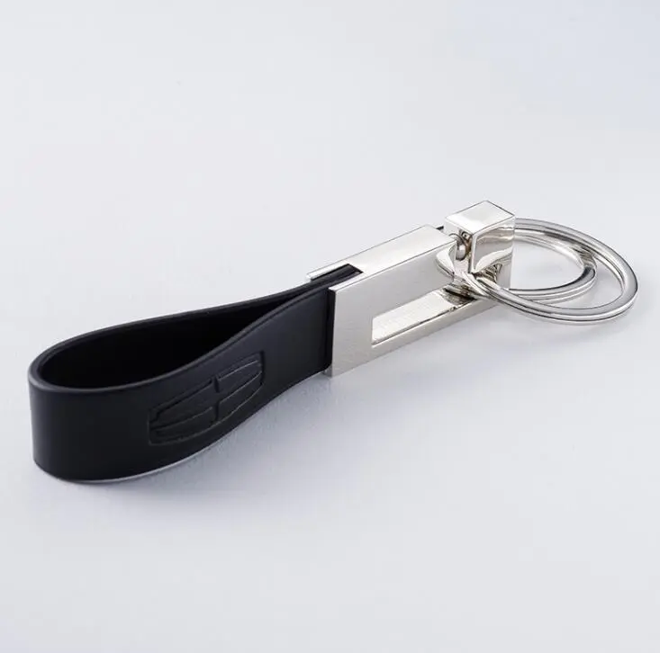High Quality Metal PU Leather Keychain with Key Ring
