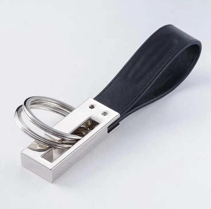 High Quality Metal PU Leather Keychain with Key Ring