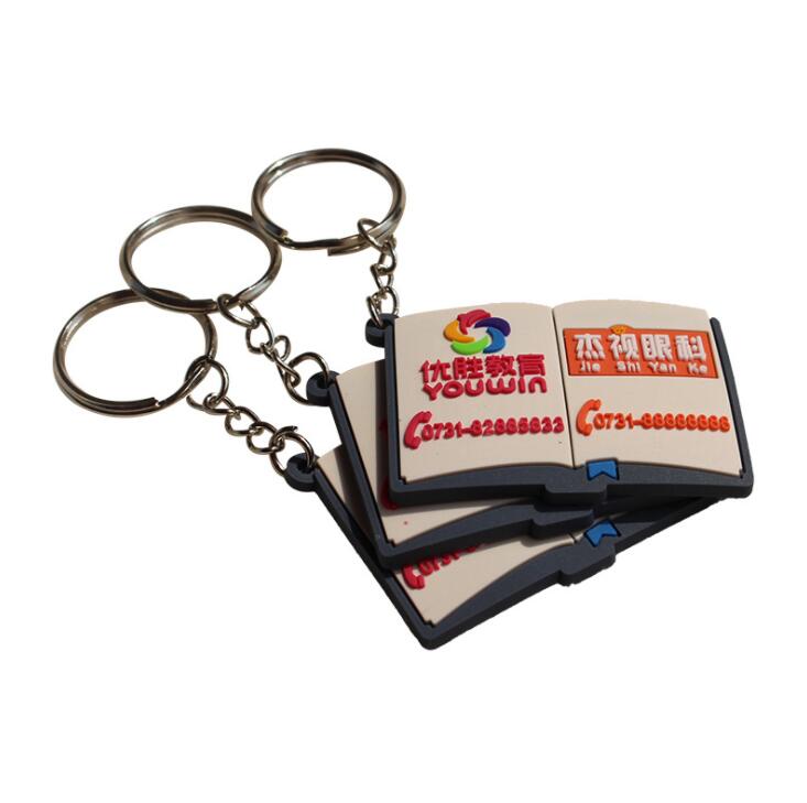 Book Shape Rubber Keyring, Plastic Keychain with Logo custom