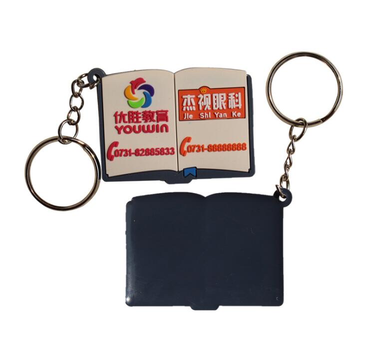 Book Shape Rubber Keyring, Plastic Keychain with Logo custom