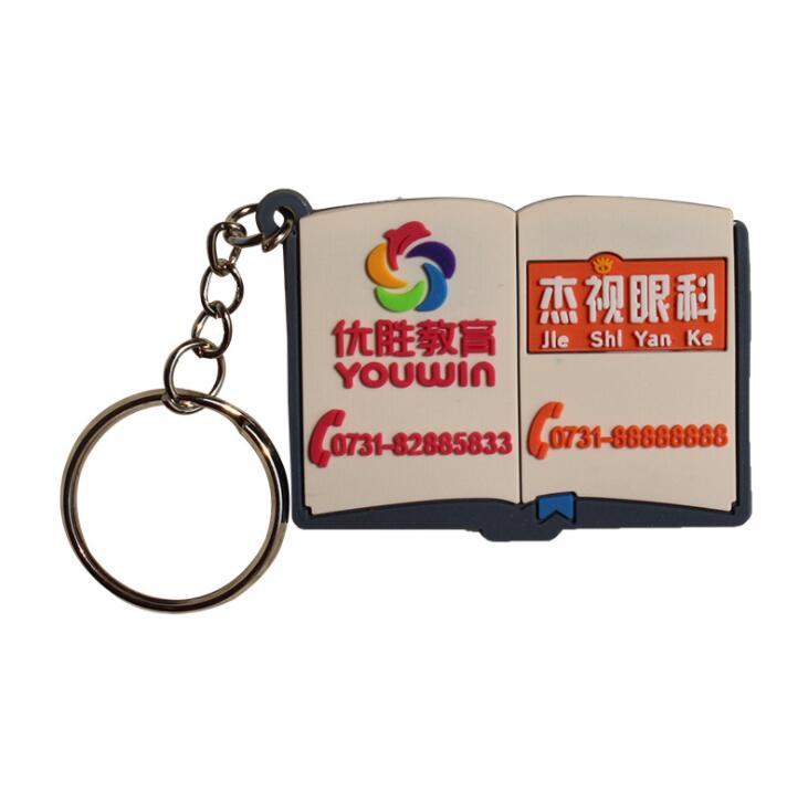 Book Shape Rubber Keyring, Plastic Keychain with Logo custom