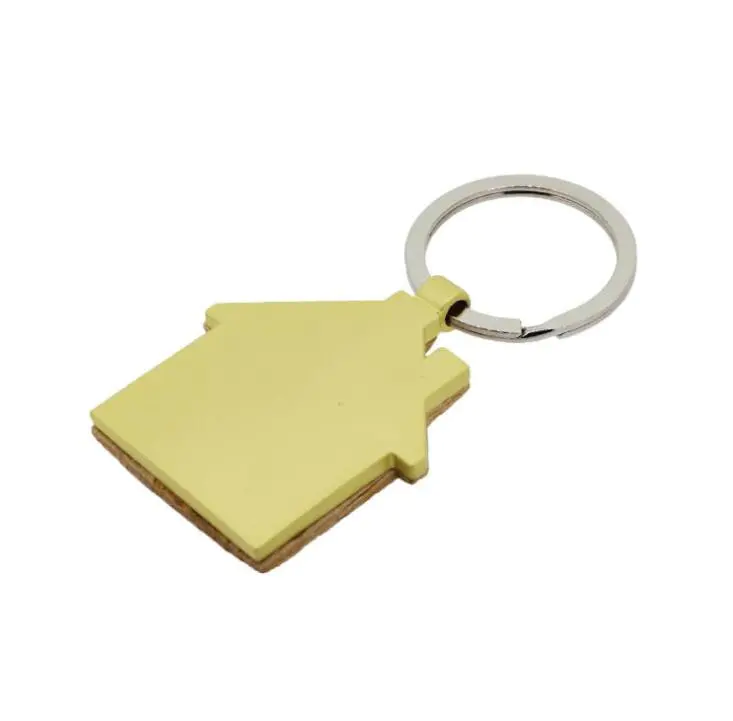 House Shape Wooden Metal Keychain With Logo