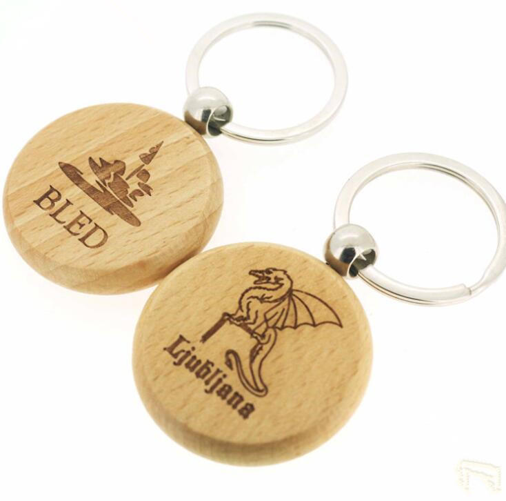 Customized High-Quality Round Wood Key Chain with Metal Keyring