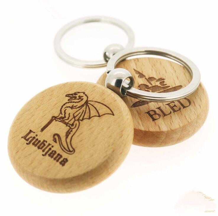 Customized High-Quality Round Wood Key Chain with Metal Keyring