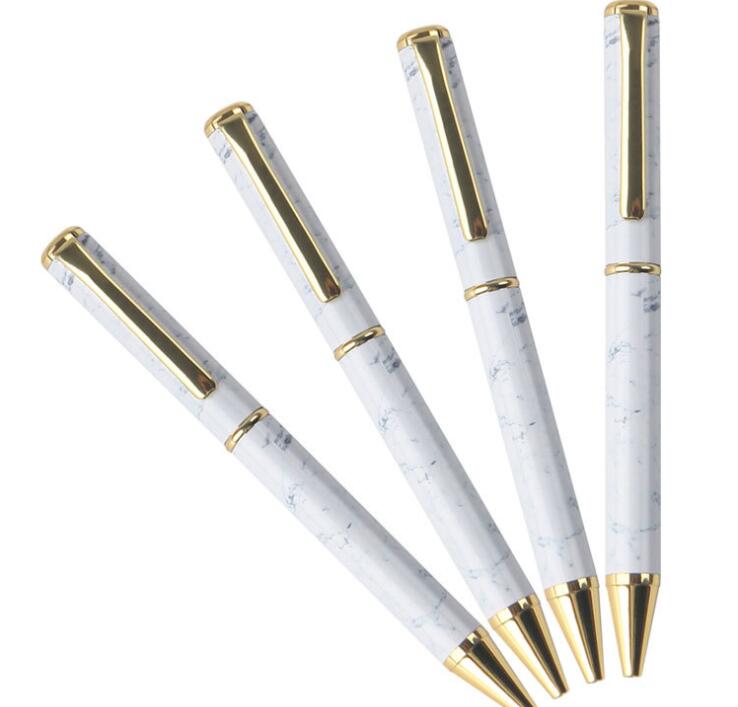 White Marbling Body Metal Pen With Golden Pen Clip