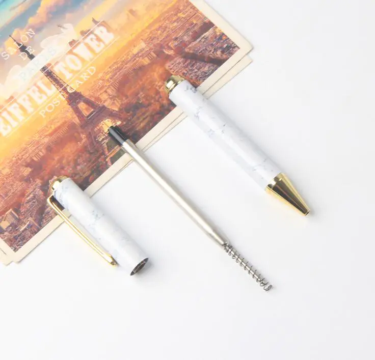 White Marbling Body Metal Pen With Golden Pen Clip