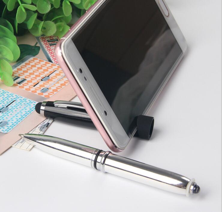 Wholesale 3 in 1 Stylus Ballpoint Pen LED Light Metal Pen with Phone Holder