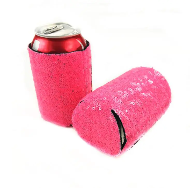 Cheap Promotional 330ml Neoprene Can Cooler With Sequins
