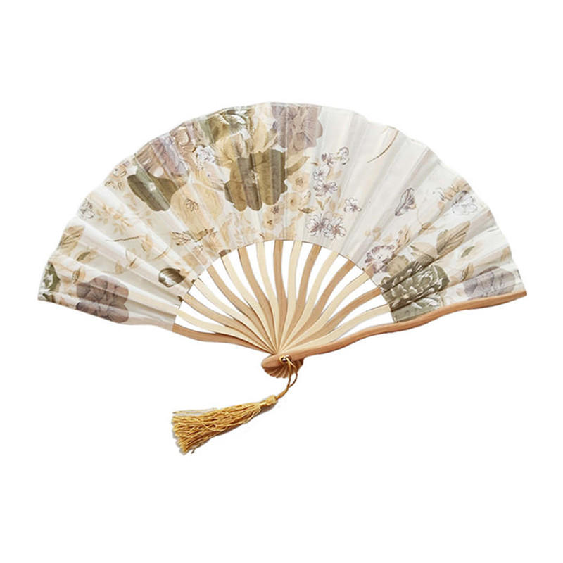 Polyester Fabric Bamboo Folding Hand Fan With Pendant