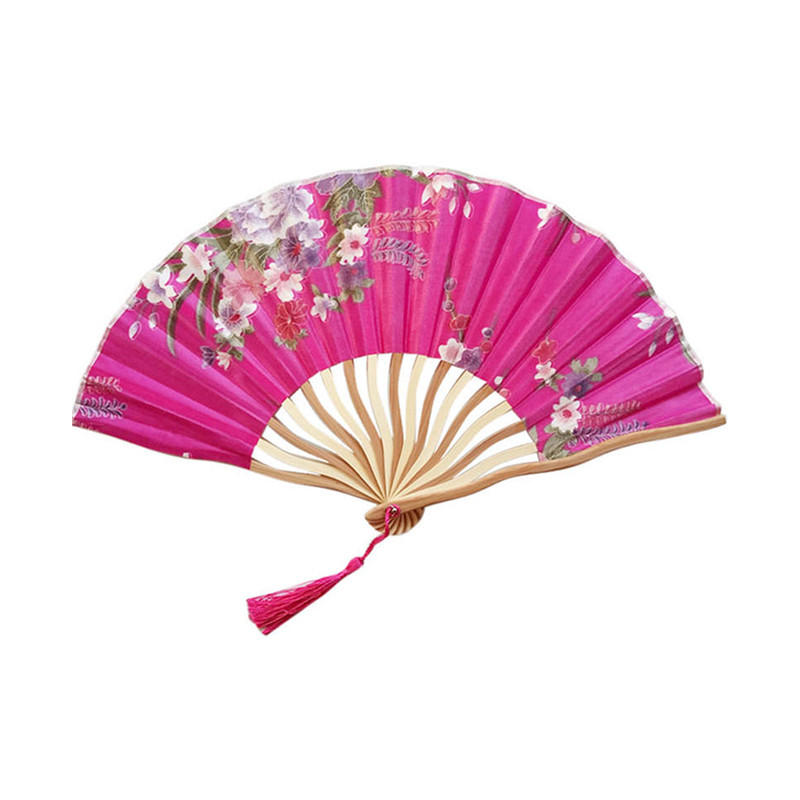 Polyester Fabric Bamboo Folding Hand Fan With Pendant