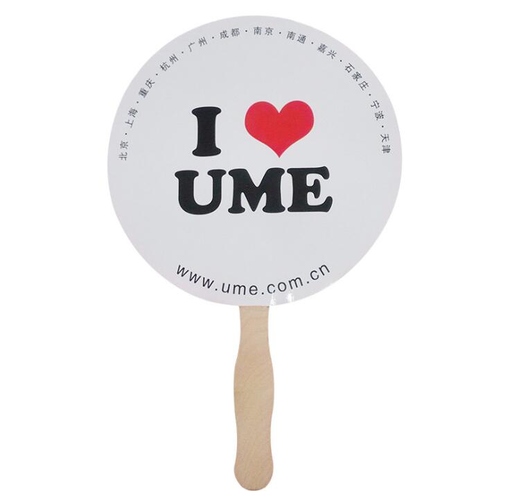 Custom Brand Advertising Paper Hand Fan with Wooden Handle
