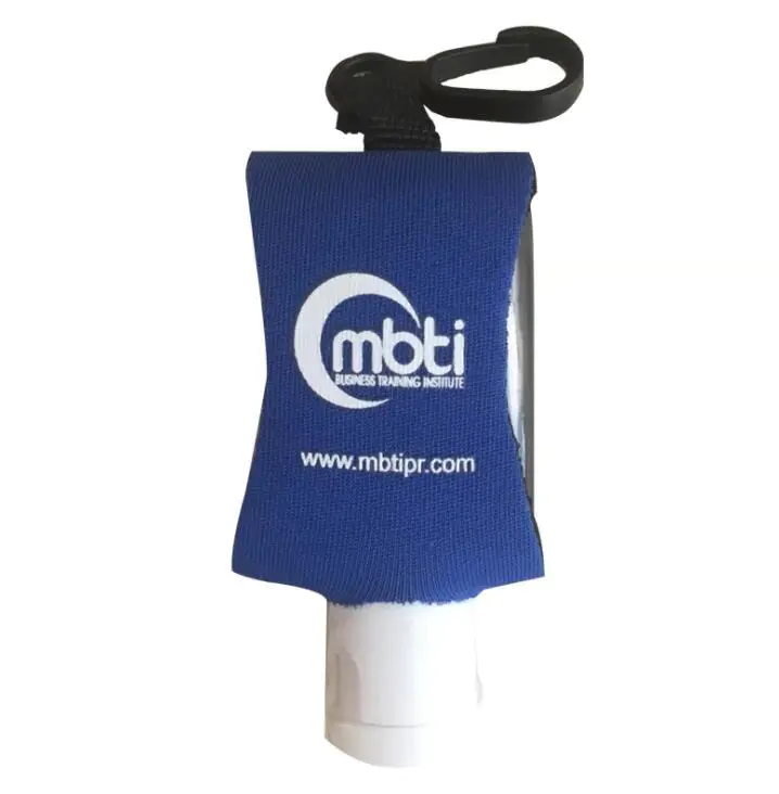 custom printed minni hand sanitizer with Neoprene holder