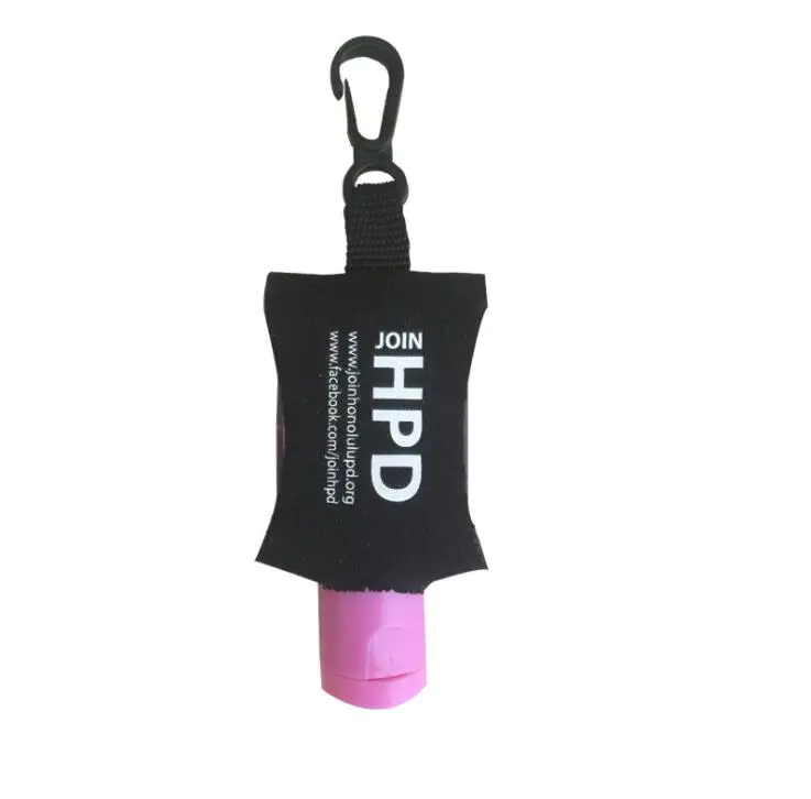 custom printed minni hand sanitizer with Neoprene holder