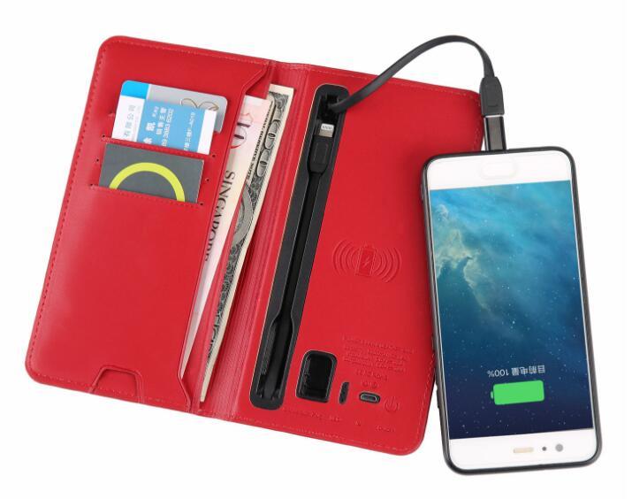 Customized PU Wireless Charging Wallet with Mobile Power Bank