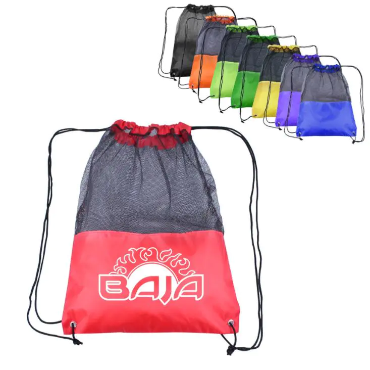 Custom Logo Drawstring Bag Stitching Mesh Bag Football Bag Sport Backpack
