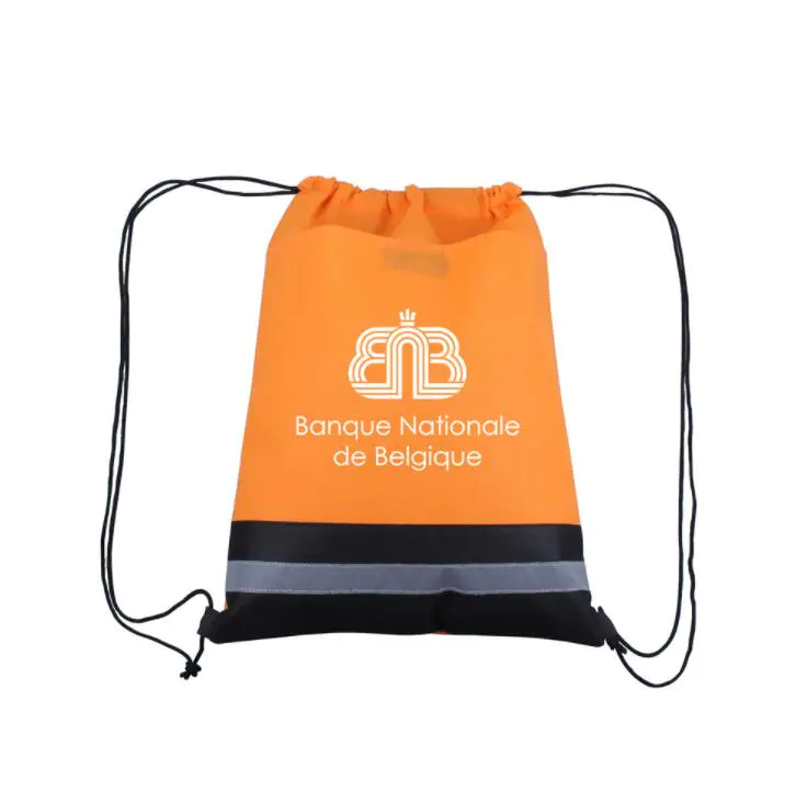 Custom Logo Printed Polyester Drawstring Bag Promotional Bag with Reflective Band