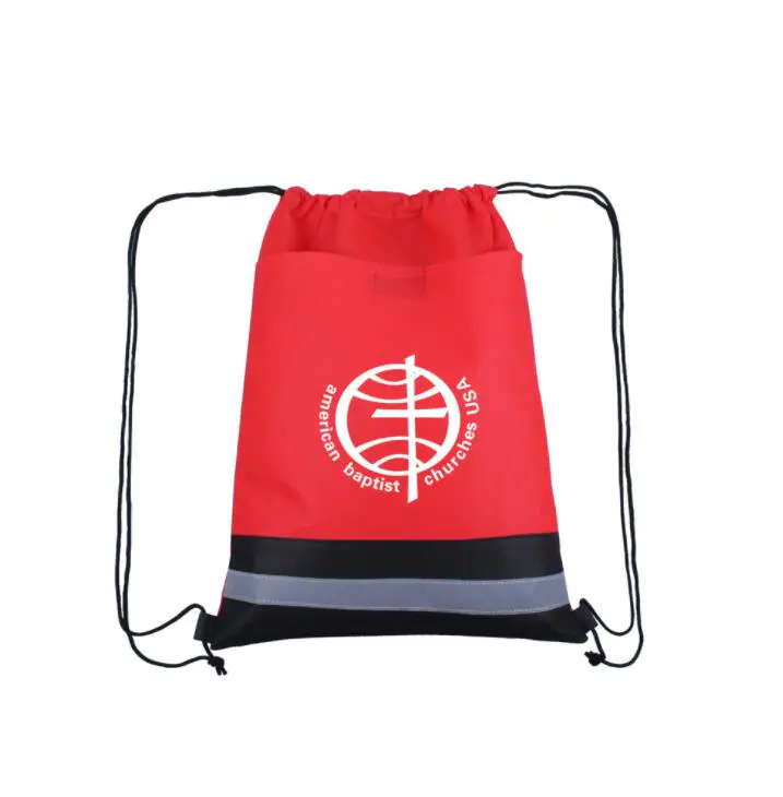 Custom Logo Printed Polyester Drawstring Bag Promotional Bag with Reflective Band
