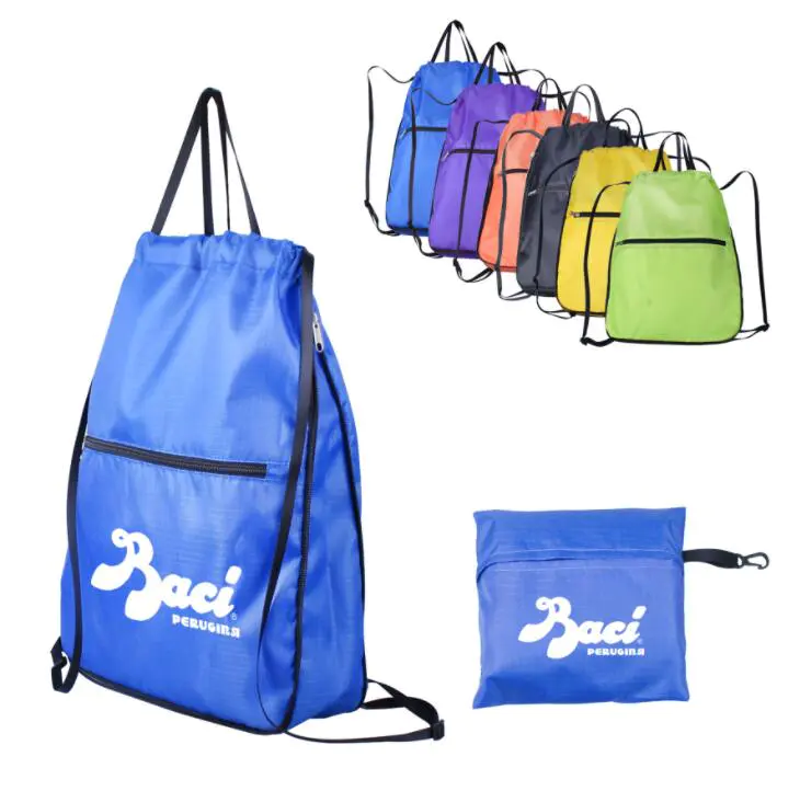 Custom Promotional Foldable Drawstring Backpack Bag Sports Backpck with Zipper