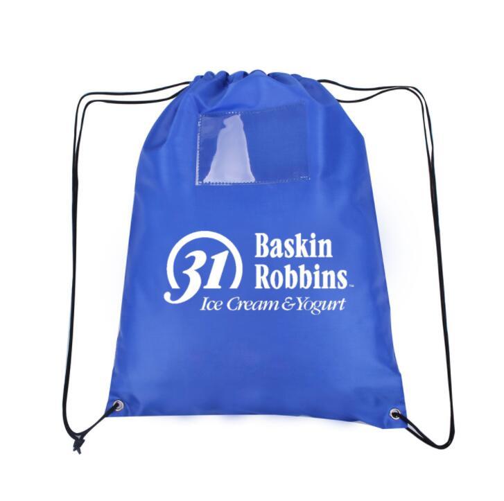 Advertising Promotional Polyester Nylon Sports Gym Drawstring Backpack with PVC card holder